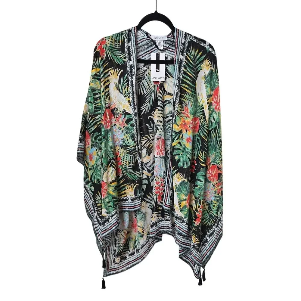 Nine West Tropical Floral Kimono Top Beach Coverup Womens One Size NWT